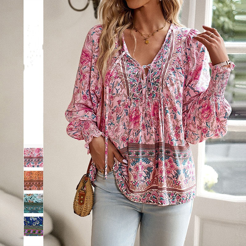 💖Hot Sales-50% OFF✨Women's Fashion Printed v-Neck Long Sleeve Shirt