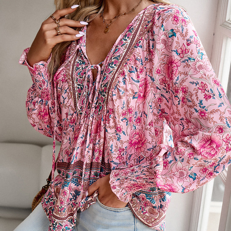 💖Hot Sales-50% OFF✨Women's Fashion Printed v-Neck Long Sleeve Shirt