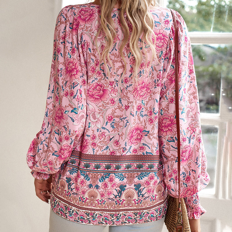 💖Hot Sales-50% OFF✨Women's Fashion Printed v-Neck Long Sleeve Shirt