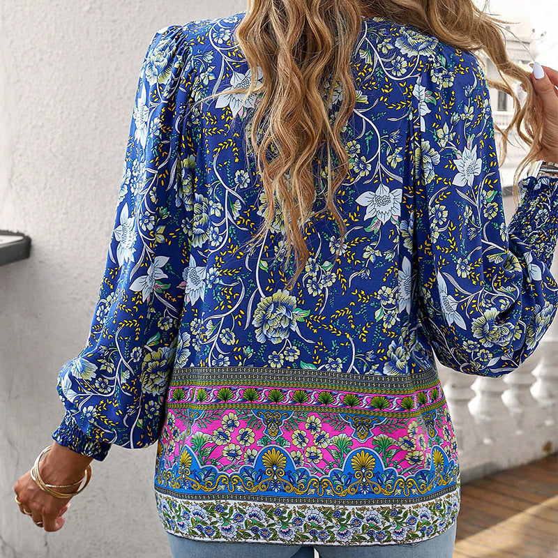 💖Hot Sales-50% OFF✨Women's Fashion Printed v-Neck Long Sleeve Shirt