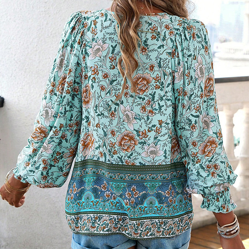 💖Hot Sales-50% OFF✨Women's Fashion Printed v-Neck Long Sleeve Shirt