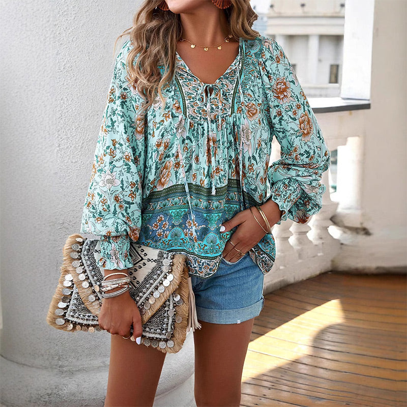 💖Hot Sales-50% OFF✨Women's Fashion Printed v-Neck Long Sleeve Shirt