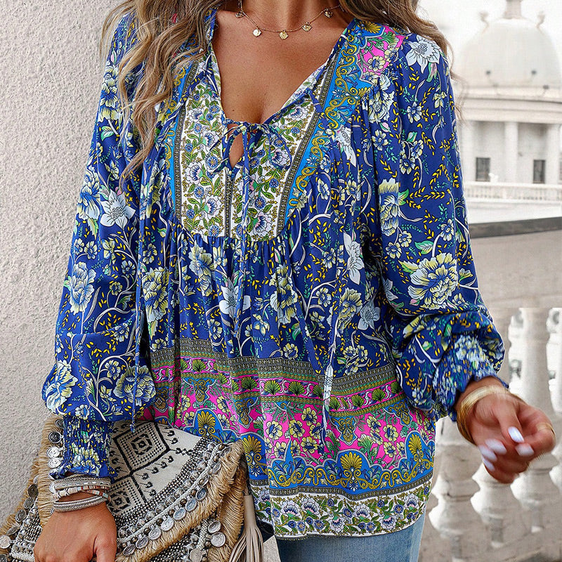 💖Hot Sales-50% OFF✨Women's Fashion Printed v-Neck Long Sleeve Shirt