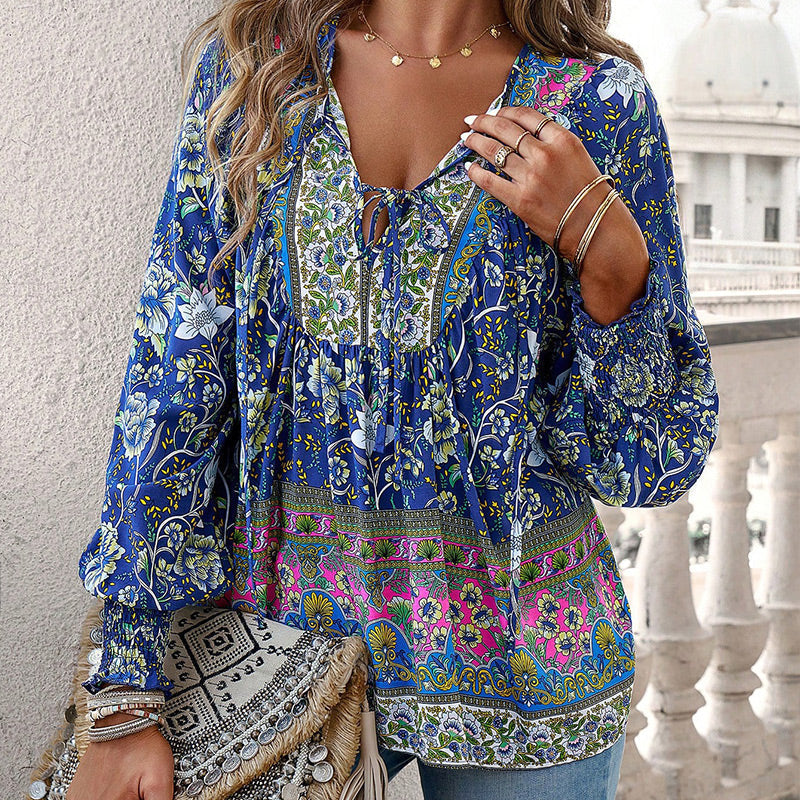 💖Hot Sales-50% OFF✨Women's Fashion Printed v-Neck Long Sleeve Shirt
