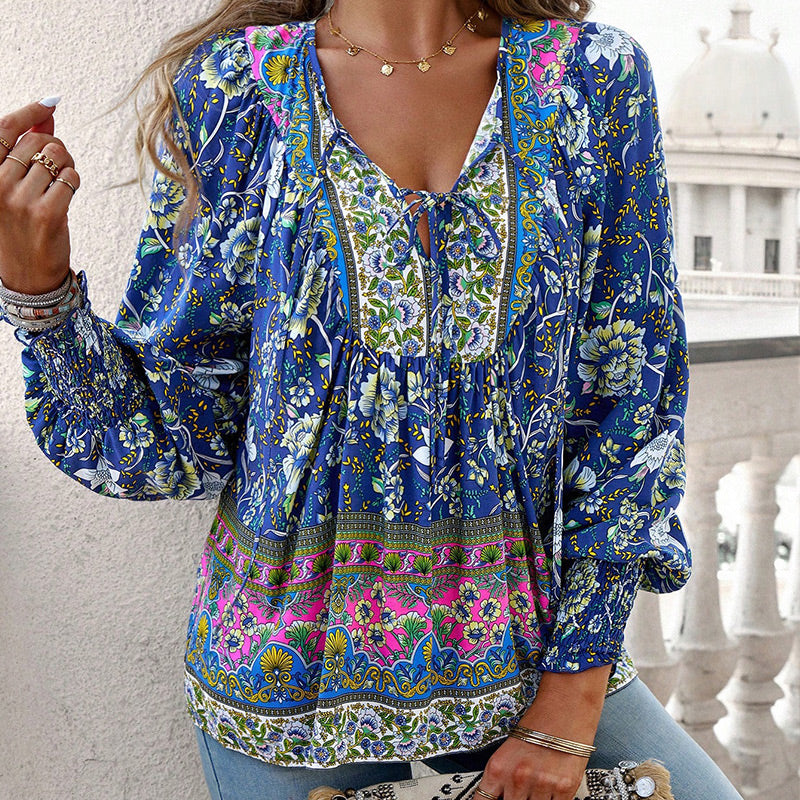 💖Hot Sales-50% OFF✨Women's Fashion Printed v-Neck Long Sleeve Shirt