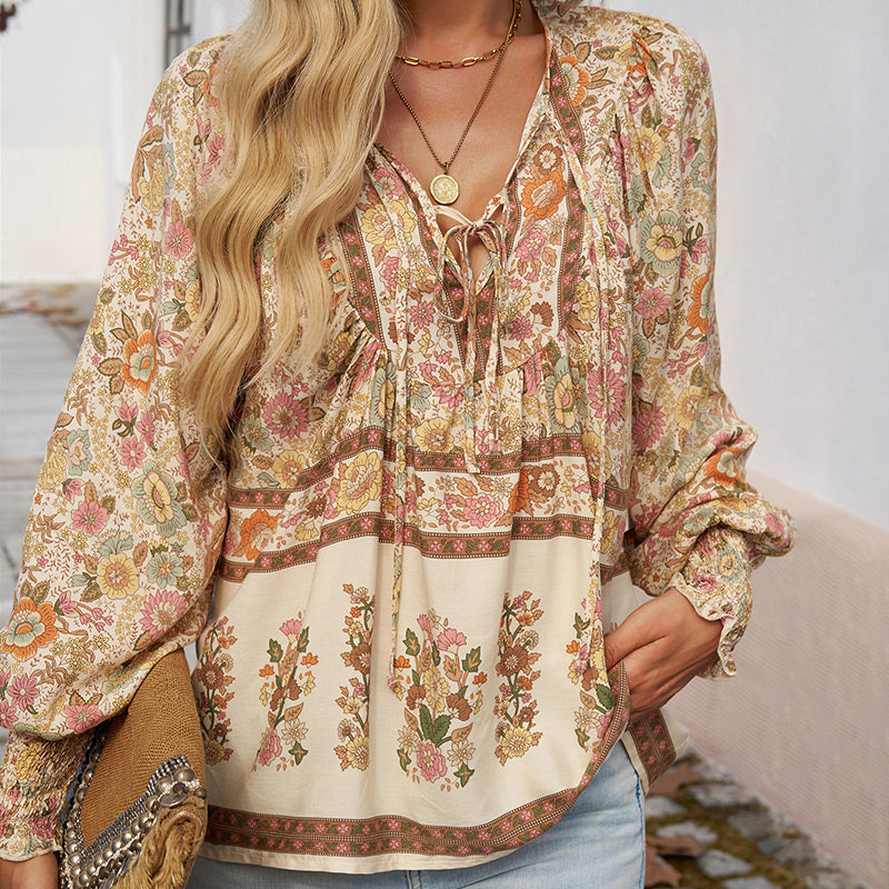 💖Hot Sales-50% OFF✨Women's Fashion Printed v-Neck Long Sleeve Shirt