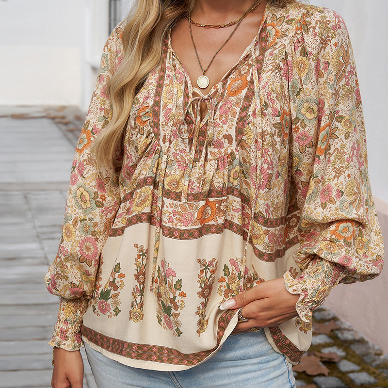 💖Hot Sales-50% OFF✨Women's Fashion Printed v-Neck Long Sleeve Shirt