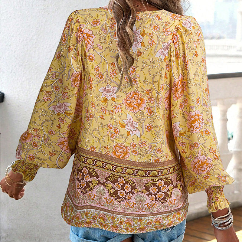 💖Hot Sales-50% OFF✨Women's Fashion Printed v-Neck Long Sleeve Shirt