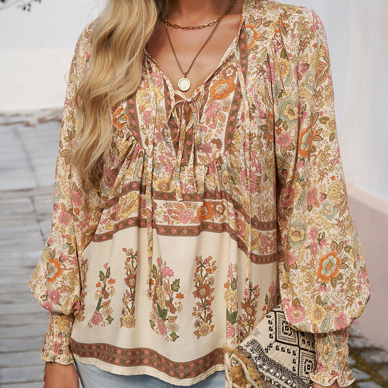 💖Hot Sales-50% OFF✨Women's Fashion Printed v-Neck Long Sleeve Shirt