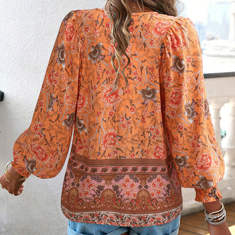 💖Hot Sales-50% OFF✨Women's Fashion Printed v-Neck Long Sleeve Shirt