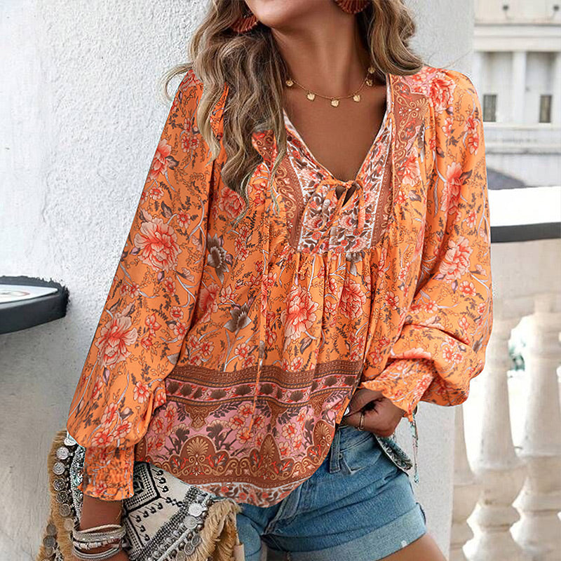 💖Hot Sales-50% OFF✨Women's Fashion Printed v-Neck Long Sleeve Shirt