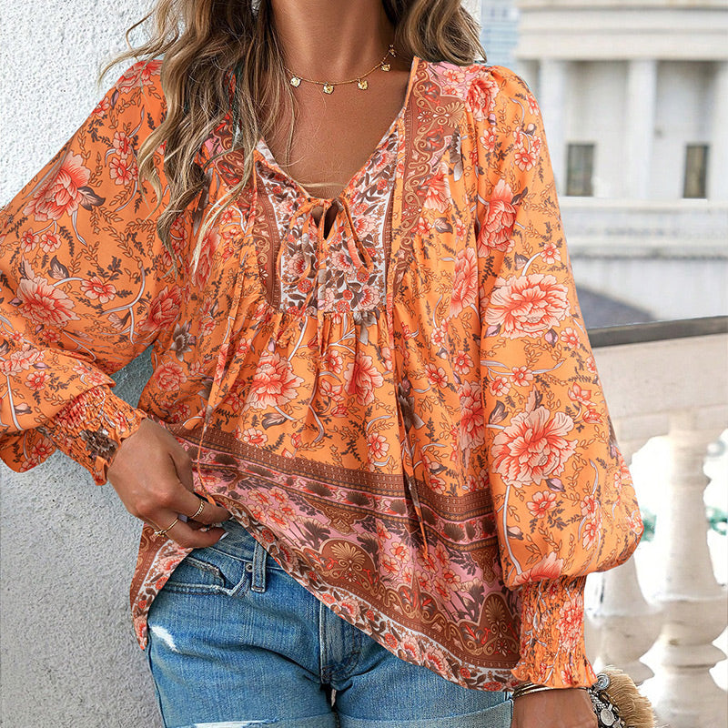 💖Hot Sales-50% OFF✨Women's Fashion Printed v-Neck Long Sleeve Shirt