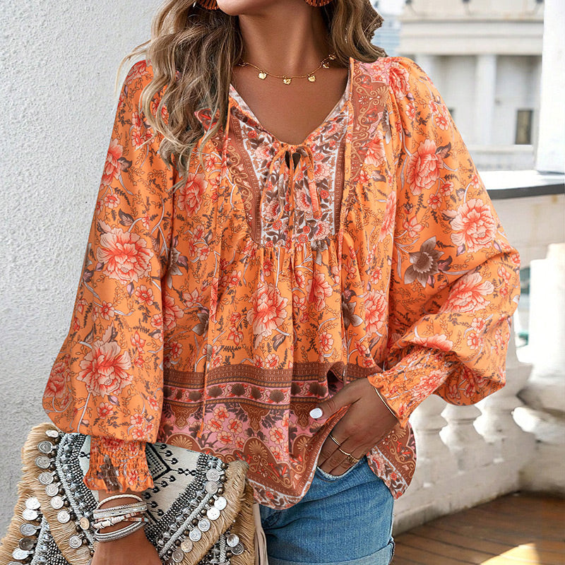 💖Hot Sales-50% OFF✨Women's Fashion Printed v-Neck Long Sleeve Shirt