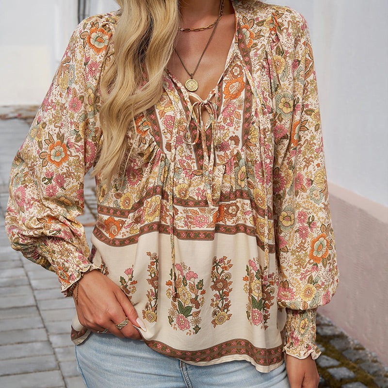 💖Hot Sales-50% OFF✨Women's Fashion Printed v-Neck Long Sleeve Shirt