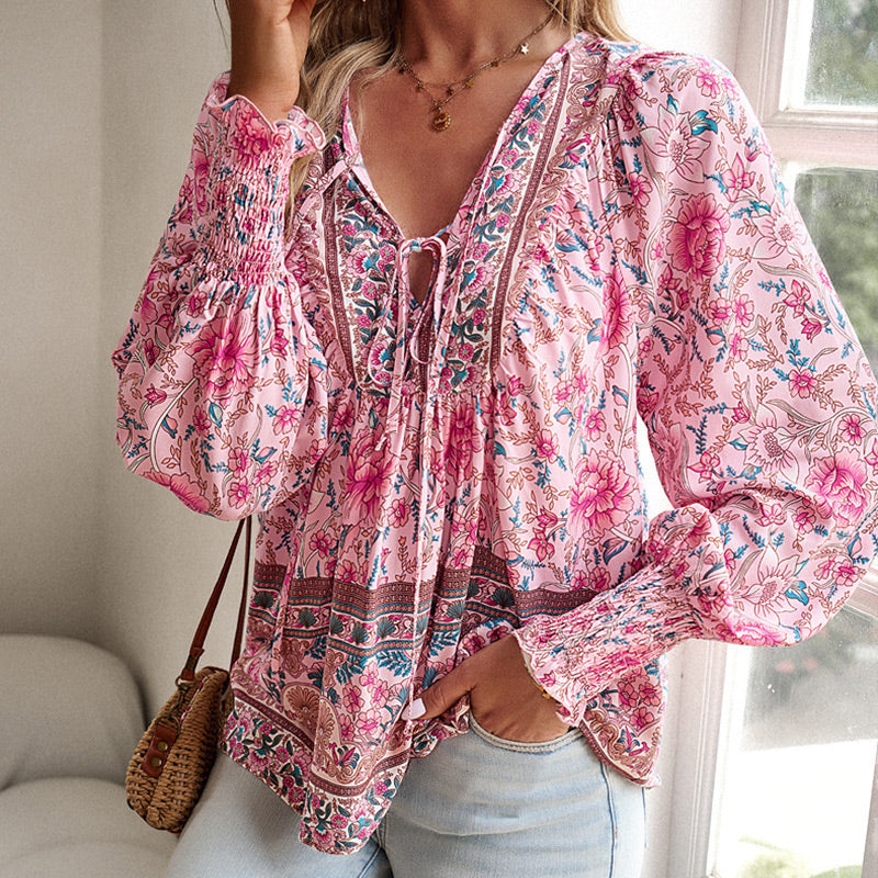 💖Hot Sales-50% OFF✨Women's Fashion Printed v-Neck Long Sleeve Shirt