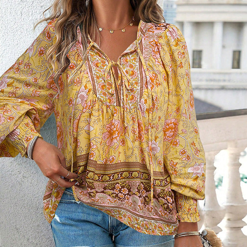 💖Hot Sales-50% OFF✨Women's Fashion Printed v-Neck Long Sleeve Shirt