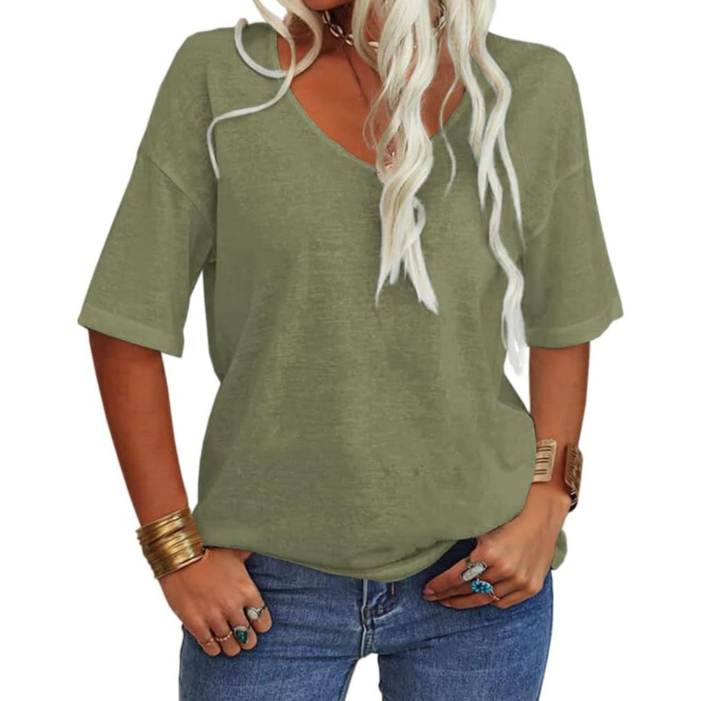 🔥This week's special price £14.99🔥Women's Solid Color V-Neck T-shirt