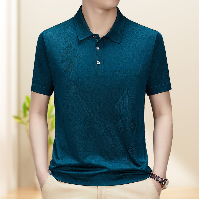 Men's Casual Breathable Smooth Fabric Lapel Short Sleeve T-Shirt