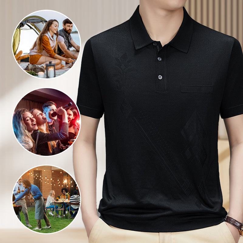 Men's Casual Breathable Smooth Fabric Lapel Short Sleeve T-Shirt