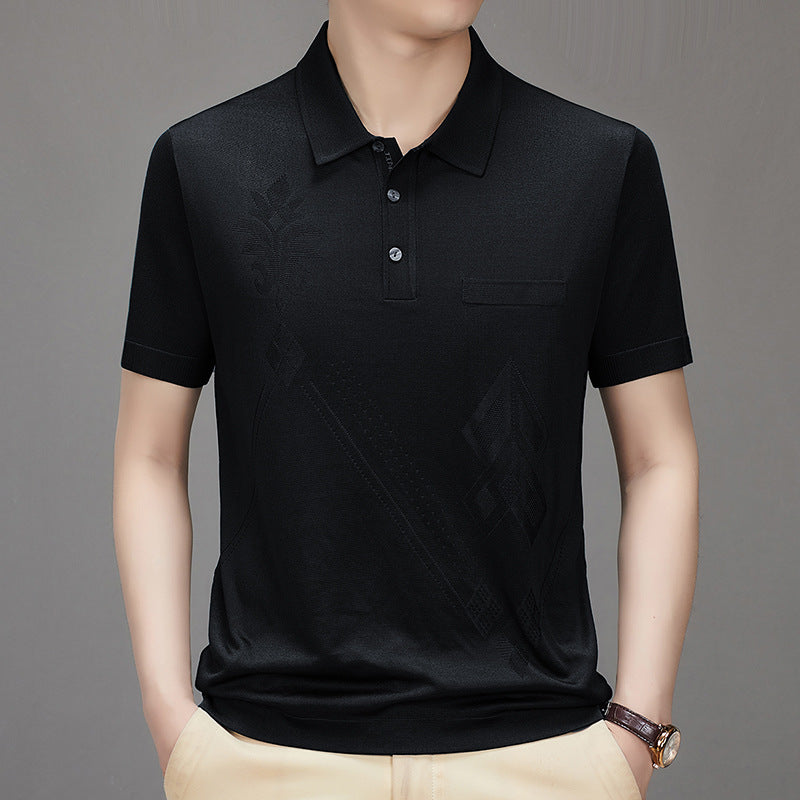 Men's Casual Breathable Smooth Fabric Lapel Short Sleeve T-Shirt