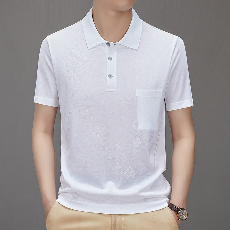 Men's Casual Breathable Smooth Fabric Lapel Short Sleeve T-Shirt