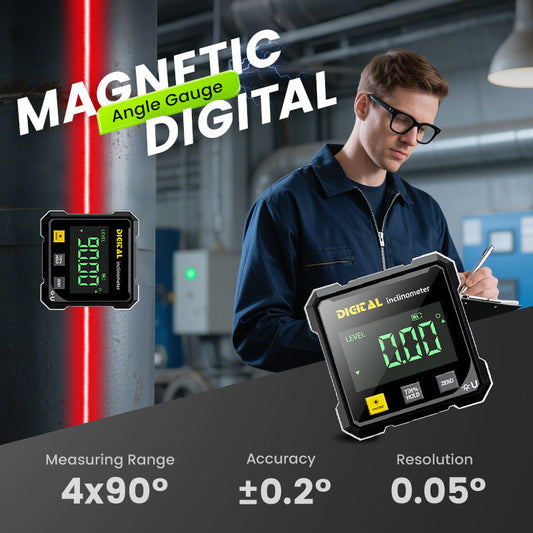 📐 NU 50% KORTING! 🔥 4-zijdige magnetische digitale hoekmeter - Laserprecisie en gebruik op meerdere oppervlakken, perfect voor houtbewerking en bouw ✨
