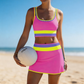 🌼Sportieve 3-delige bikiniset van nylon met kleurblokken en patchwork - Zwempak met hoge taille en buikcorrectie👙🌈