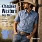 Ely Cattleman gestreept westernhemd met korte mouwen en drukknopen voor heren, herenoverhemden met functionele stof en zak, korte mouwen, klassiek, polyester