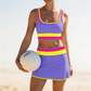 🌼Sportieve 3-delige bikiniset van nylon met kleurblokken en patchwork - Zwempak met hoge taille en buikcorrectie👙🌈