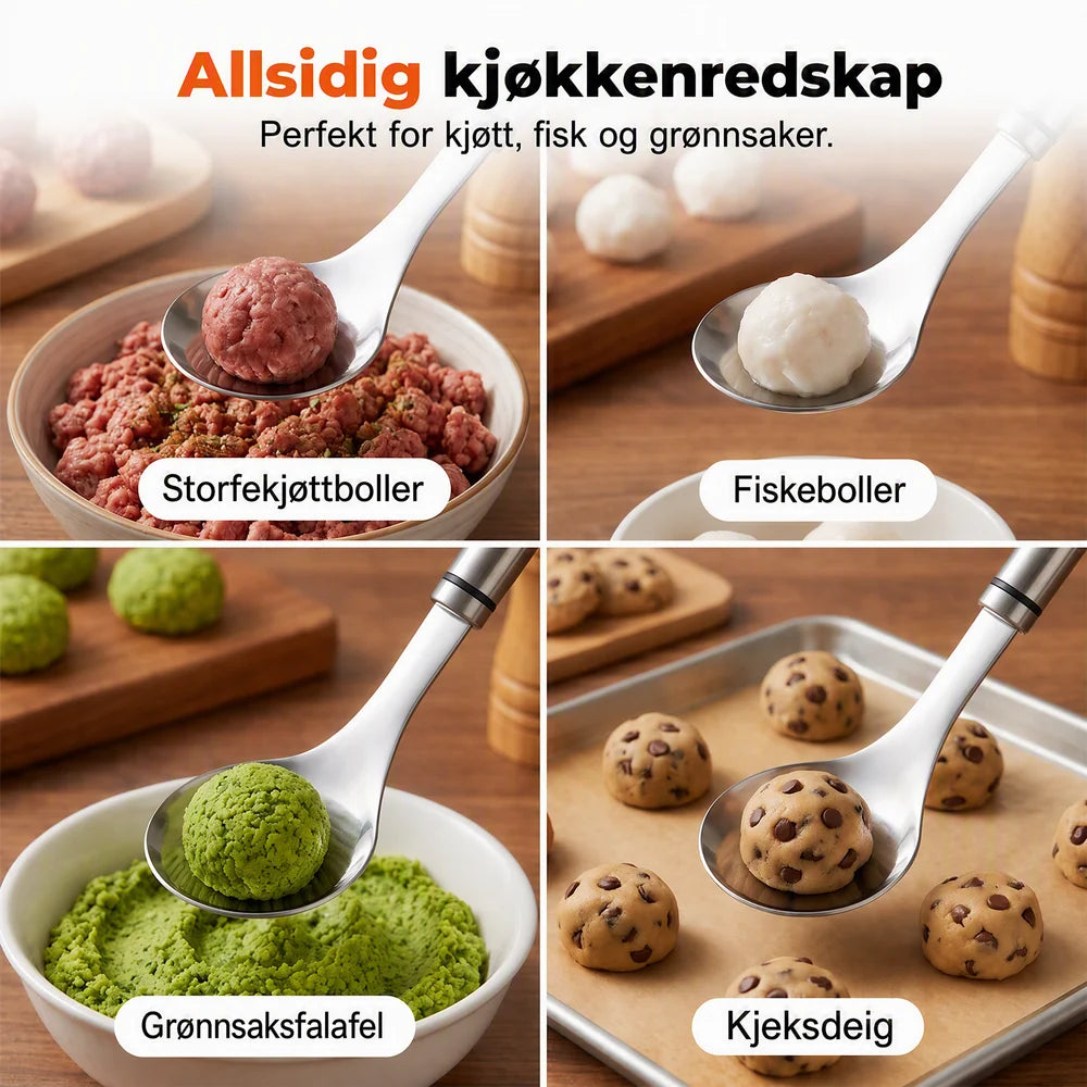 🎁 KJØP 1, FÅ 1 GRATIS – Kjøttbollemaker i rustfritt stål – glatt overflate – ergonomisk håndtak – for kjøttboller, fiskekaker og vegetarboller