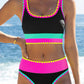 🌼Sportieve 3-delige bikiniset van nylon met kleurblokken en patchwork - Zwempak met hoge taille en buikcorrectie👙🌈