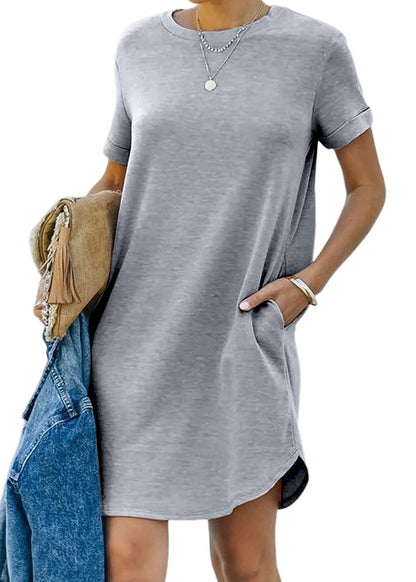 Dames Casual T-shirt Basisjurk met Korte Mouwen en Zakken