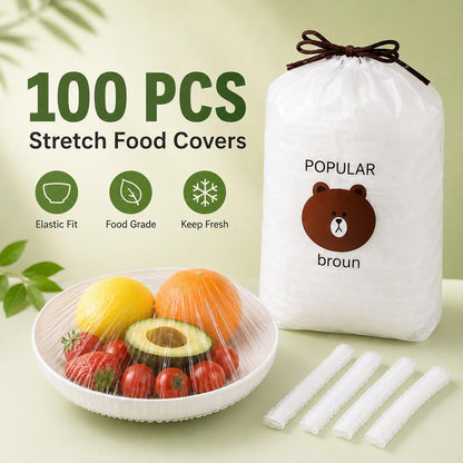 🥗 100 Stuks Elastische Voedingsovertrekken – Houd Voedsel Langer Vers & Bespaar Tijd ✨