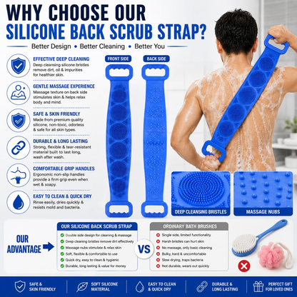 🧼Siliconen rugscrubber voor in bad, dubbelzijdige exfoliërende badborstel met zachte siliconen borstelharen