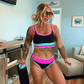 🌼Sportieve 3-delige bikiniset van nylon met kleurblokken en patchwork - Zwempak met hoge taille en buikcorrectie👙🌈