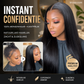 Lijmloze synthetische lace front pruik, direct klaar voor gebruik, voorgeplukt, voorgeknipt, steil, levendig, zelfgroeiend, strakke haarlijn met kleine knoopjes, hittebestendige vezels, natuurlijke pruik, geen lijm nodig.