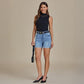 💖LAATSTE DAG UITVERKOOP 50% KORTING🩳Casual gescheurde denimshort voor dames, met hoge taille, verweerde look en omgeslagen zoom