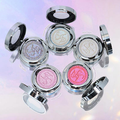 Oogschaduw en highlighter in verschillende kleuren — make-up met kleurverloop, met glitters, glanzende textuur, verhelderend effect, alcoholvrij, voor een gedurfde look, make-upproducten voor volwassenen