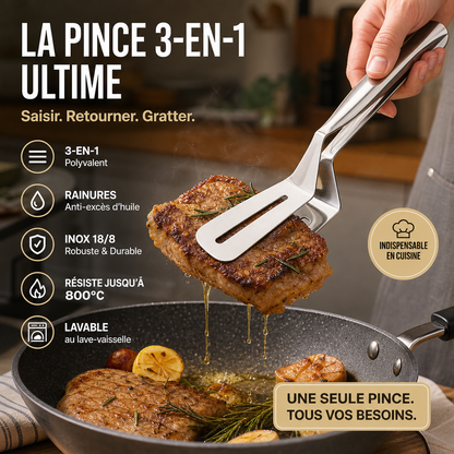 🍳🔥 3-in-1 roestvrijstalen keukentang, multifunctioneel voor steak, barbecue en koken