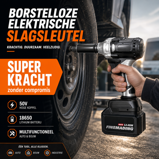 🌞50% Korting!🔧Supersterke Borstelloze Elektrische Sleutel | 50V Hoog Koppel & 18650 Lithiumbatterij | Multifunctioneel voor Auto & Bouw