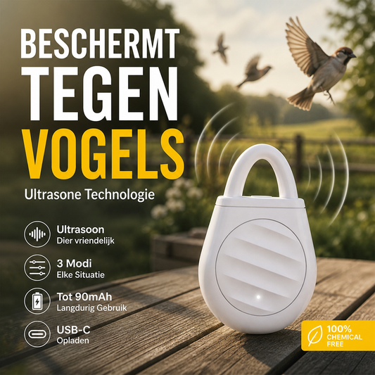 🎁 1+1 GRATIS 🐦 Draagbare Ultrasone Vogel- & Ongedierteverjager – Compact, Stil & USB Oplaadbaar | Voor Tuin, Terras en Buiten 🌿