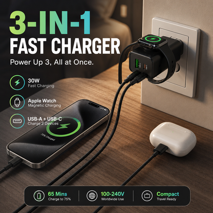🔌⚡ 50% KORTING! 50K+ verkocht! Nooit meer losse kabels voor horloge, telefoon en oordopjes – deze 3-in-1 magnetische draadloze lader met 30W snelladen klikt alles in één keer vast. Eén dockingstation, alles opgeladen!
