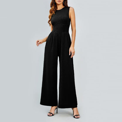 EFFEN MOUWLOZE JUMPSUIT MET WIJDE PIJPEN