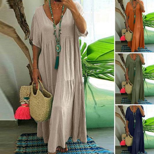 Women's Casual Long Dress with Short Sleeves