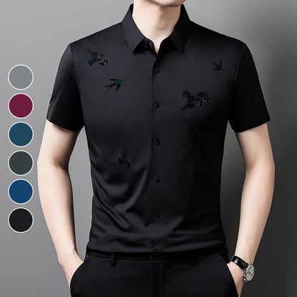 Men's Business Short-Sleeve Shirt in Stretchy Printed Fabric