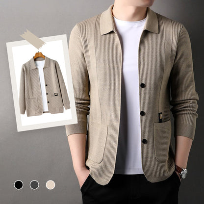 Nieuw product 49% korting 🔥Men's Lapel Knitted Long Sleeve Coat