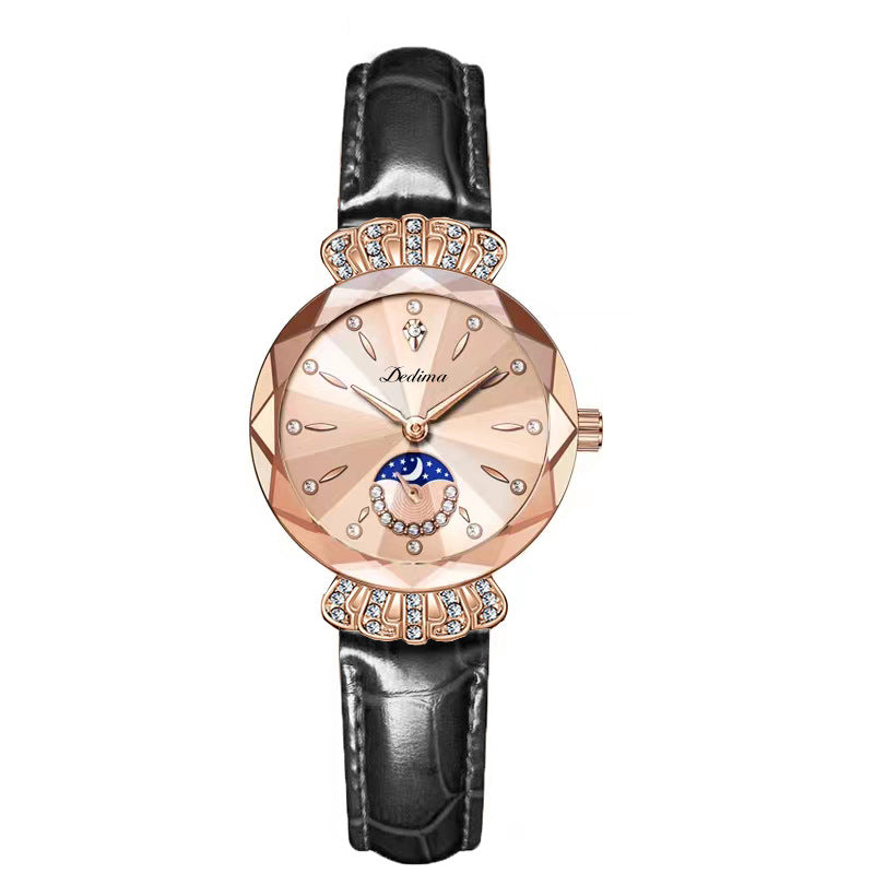 Roségoud - Zwarte kunstlederen armband