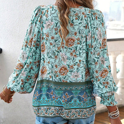 💖Hot Sales-50% OFF✨Women's Fashion Printed v-Neck Long Sleeve Shirt