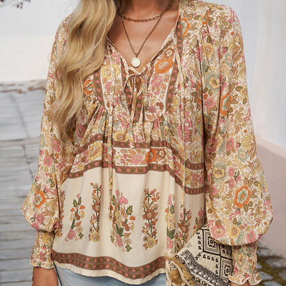 💖Hot Sales-50% OFF✨Women's Fashion Printed v-Neck Long Sleeve Shirt
