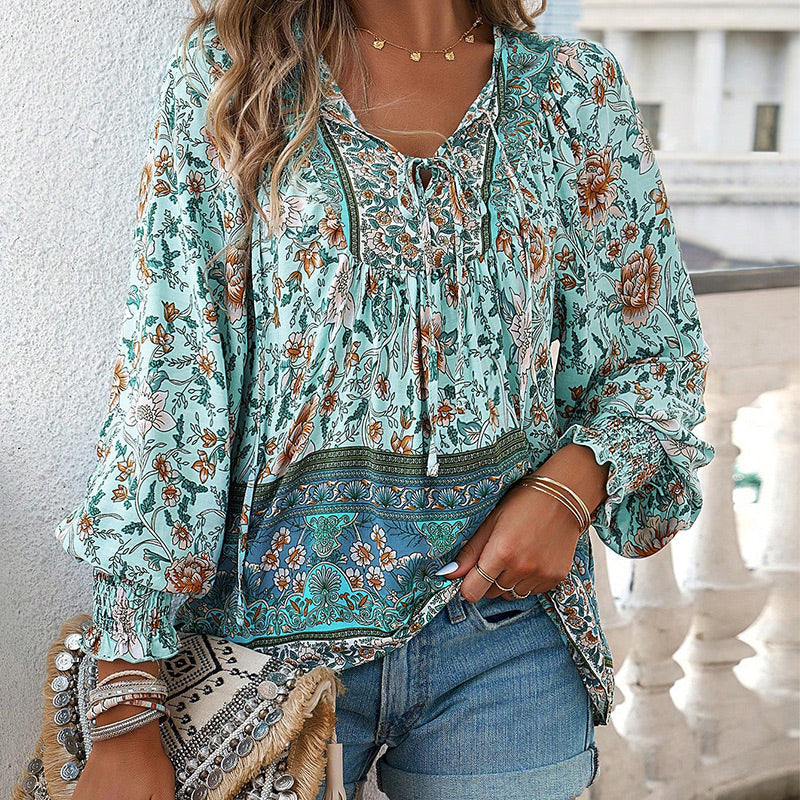 💖Hot Sales-50% OFF✨Women's Fashion Printed v-Neck Long Sleeve Shirt